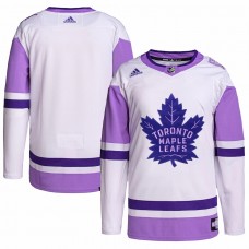 Toronto Maple Leafs Men's adidas White/Purple Hockey Fights Cancer Primegreen Authentic Blank Practice Jersey