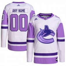 Vancouver Canucks Men's adidas White/Purple Hockey Fights Cancer Primegreen Authentic Custom Jersey
