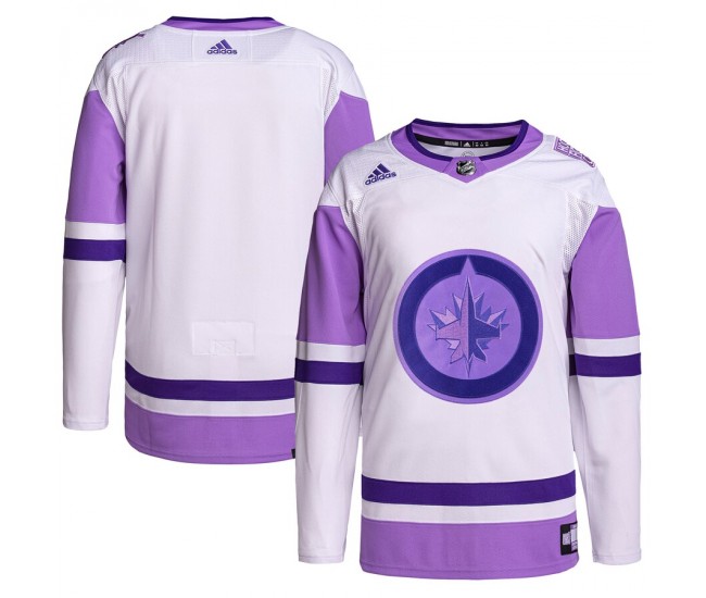 Winnipeg Jets Men's adidas White/Purple Hockey Fights Cancer Primegreen Authentic Blank Practice Jersey