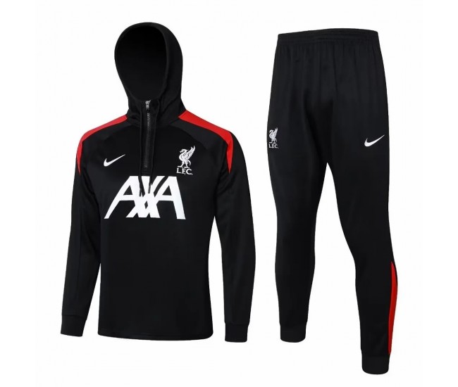 Liverpool FC Mens Black Training Hooded Technical Football Tracksuit 24-25 Liverpool FC Mens Black Training Hooded Technical Football Tracksuit 24-25