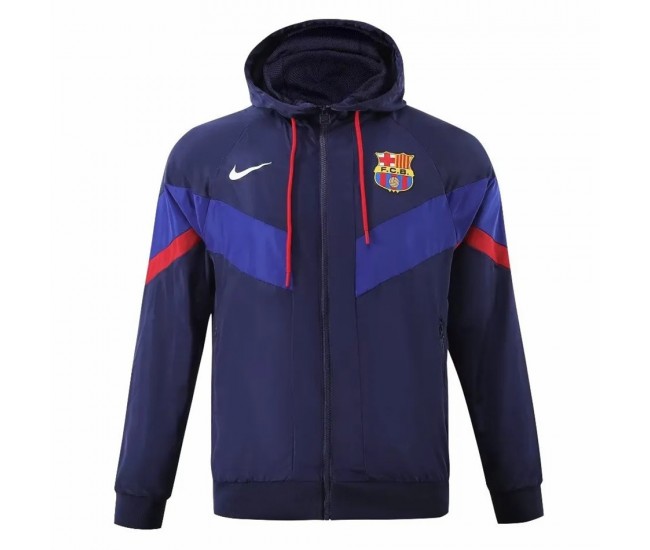 FC Barcelona Mens AWF Raglan Hoodie Jacket Blue 23-24