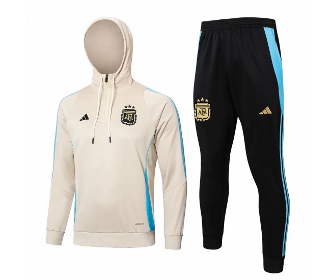 Argentina Mens Beige Training Hooded Technical Football Tracksuit 2024-25 Argentina Mens Beige Training Hooded Technical Football Tracksuit 2024-25