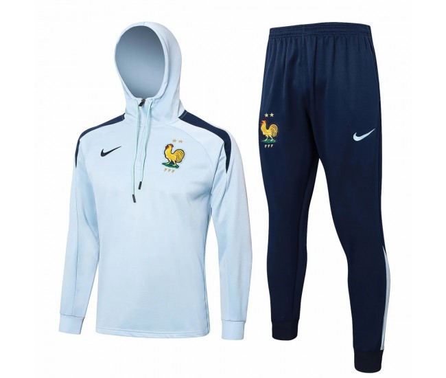 France National Team Mens White Training Hooded Technical Football Tracksuit 2024-25 France National Team Mens White Training Hooded Technical Football Tracksuit 2024-25