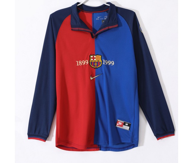 FC Barcelona Centenary Home Long Sleeve Retro Jersey 1999