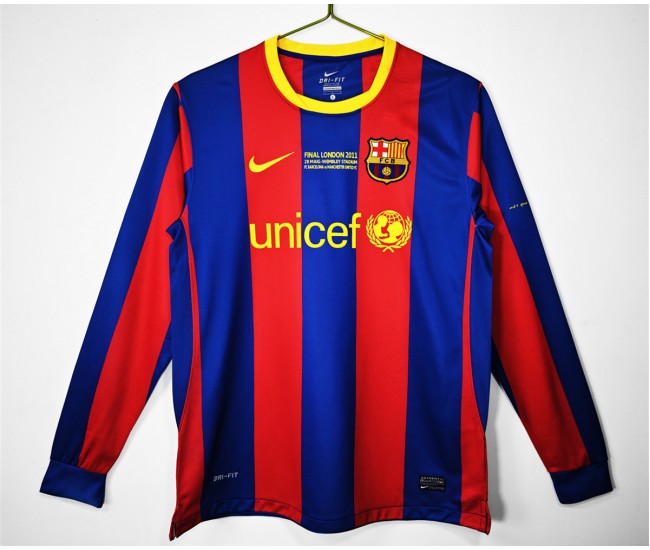 FC Barcelona Home UEFA Euro Long Sleeve Retro Jersey 2010-11